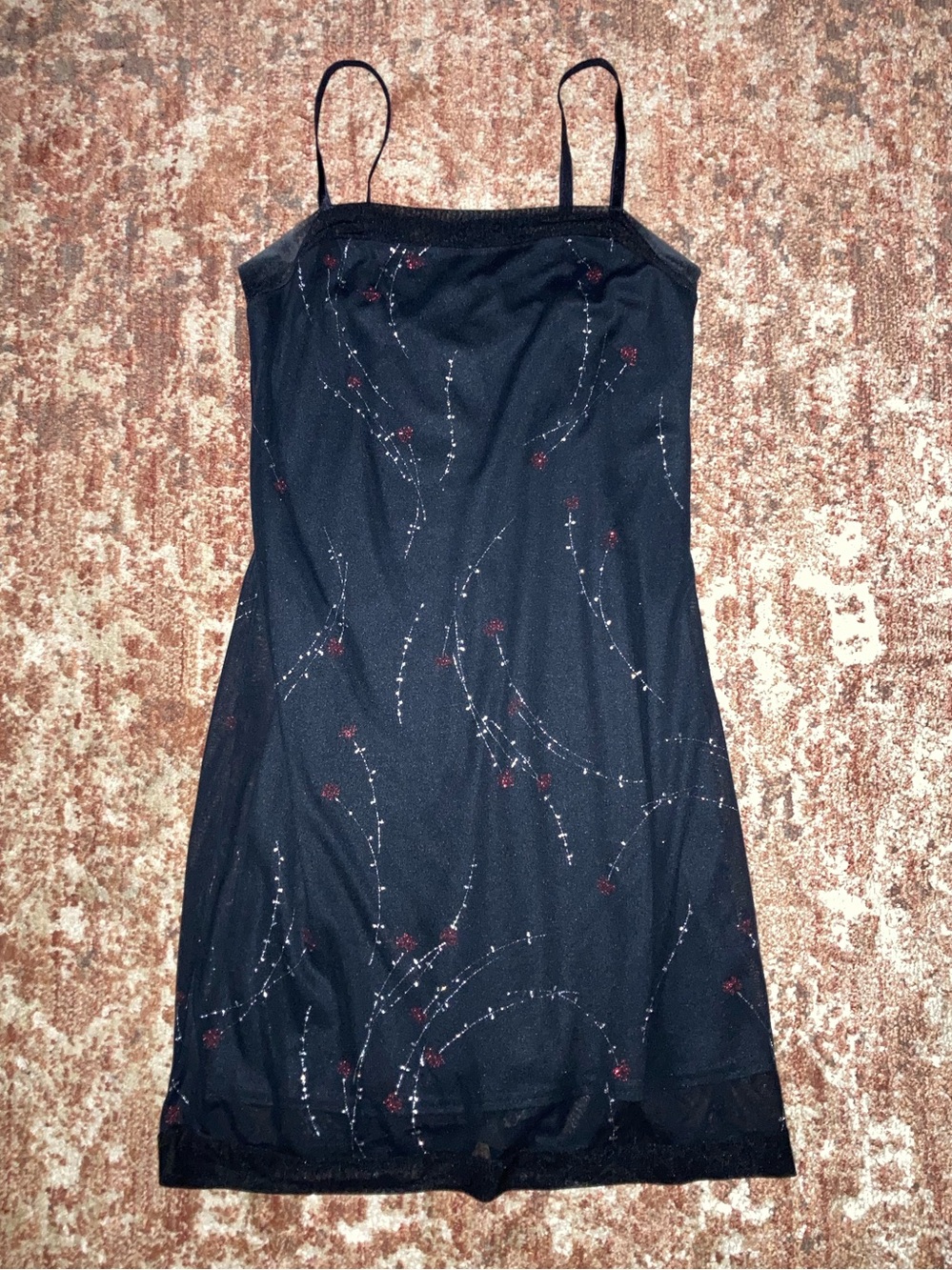 Vintage Black Floral Glitter Mini Dress